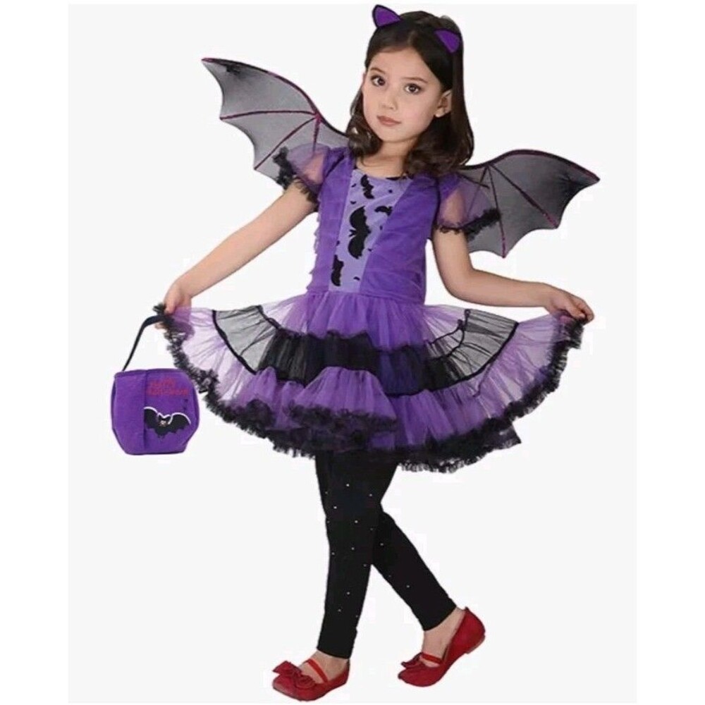 Girls Bat Halloween Costume Cosplay 22 Wings Tote Set 4-6x
